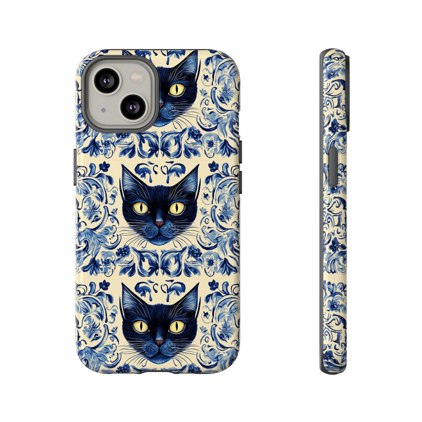 Tough Phone Cases - Mediterranean Tile Motif With Blue Cats