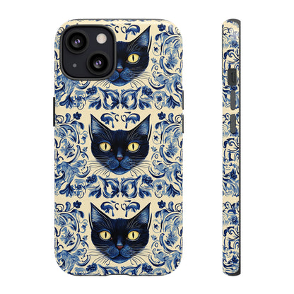 Tough Phone Cases - Mediterranean Tile Motif With Blue Cats