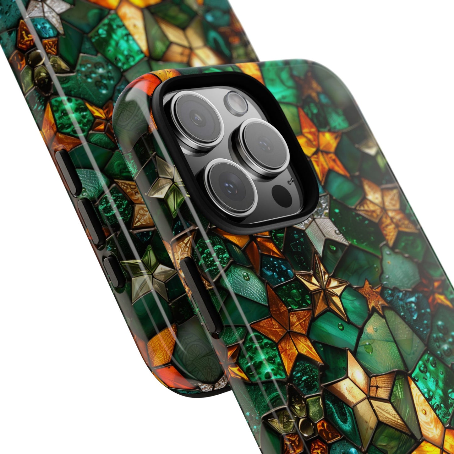 Green Stained Glass Phone Case With Gold Stars