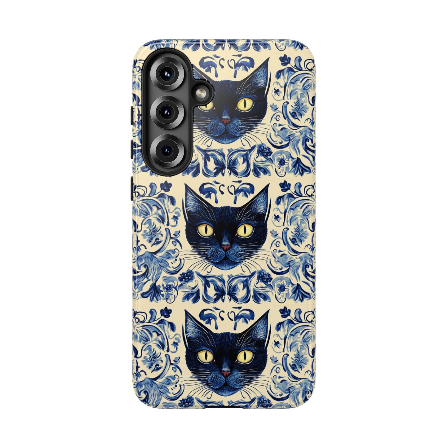 Tough Phone Cases - Mediterranean Tile Motif With Blue Cats