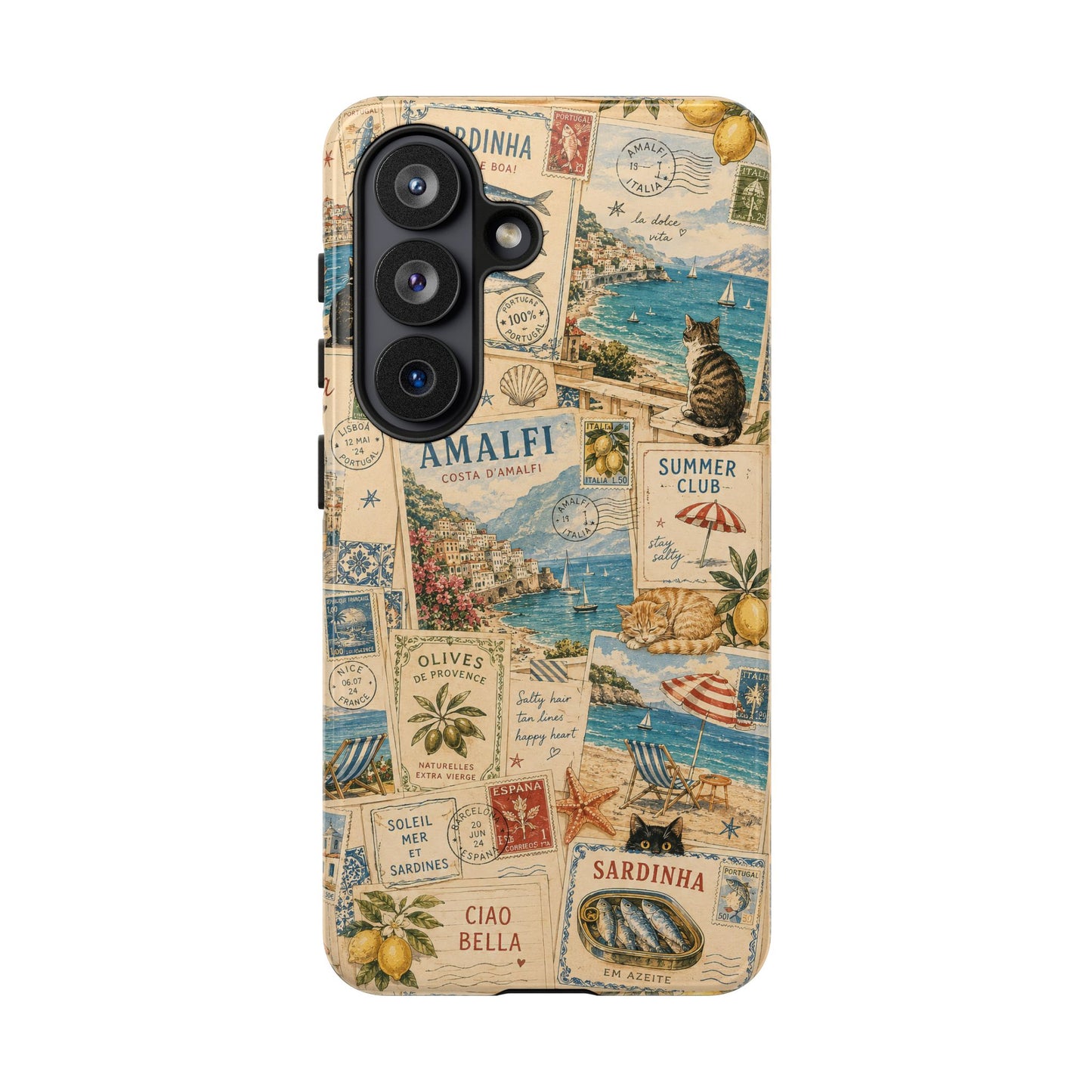 Mediterranean Postcard Cat Phone Case | Amalfi Coast Travel Collage iPhone Case