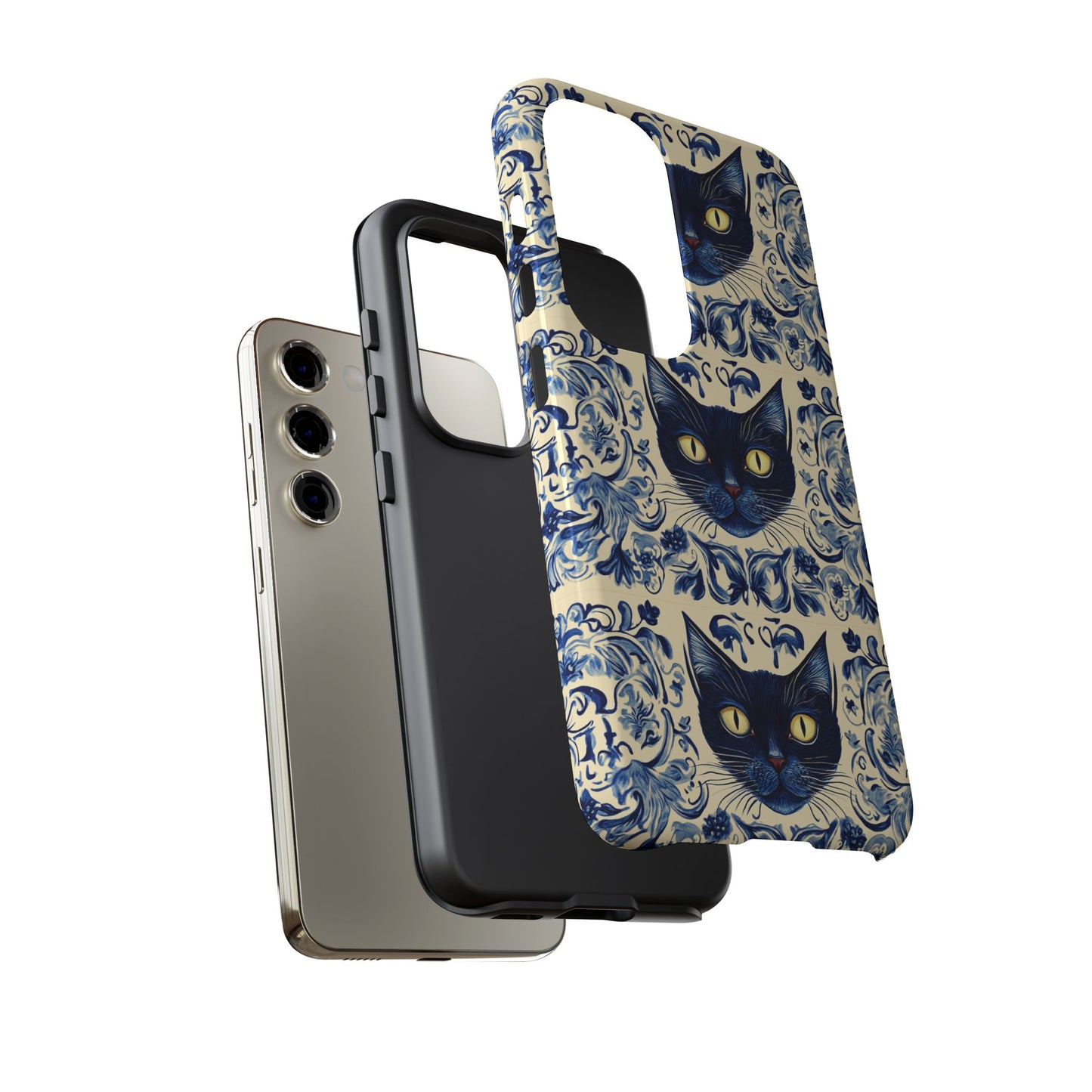 Tough Phone Cases - Mediterranean Tile Motif With Blue Cats