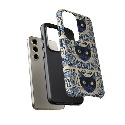 Tough Phone Cases - Mediterranean Tile Motif With Blue Cats