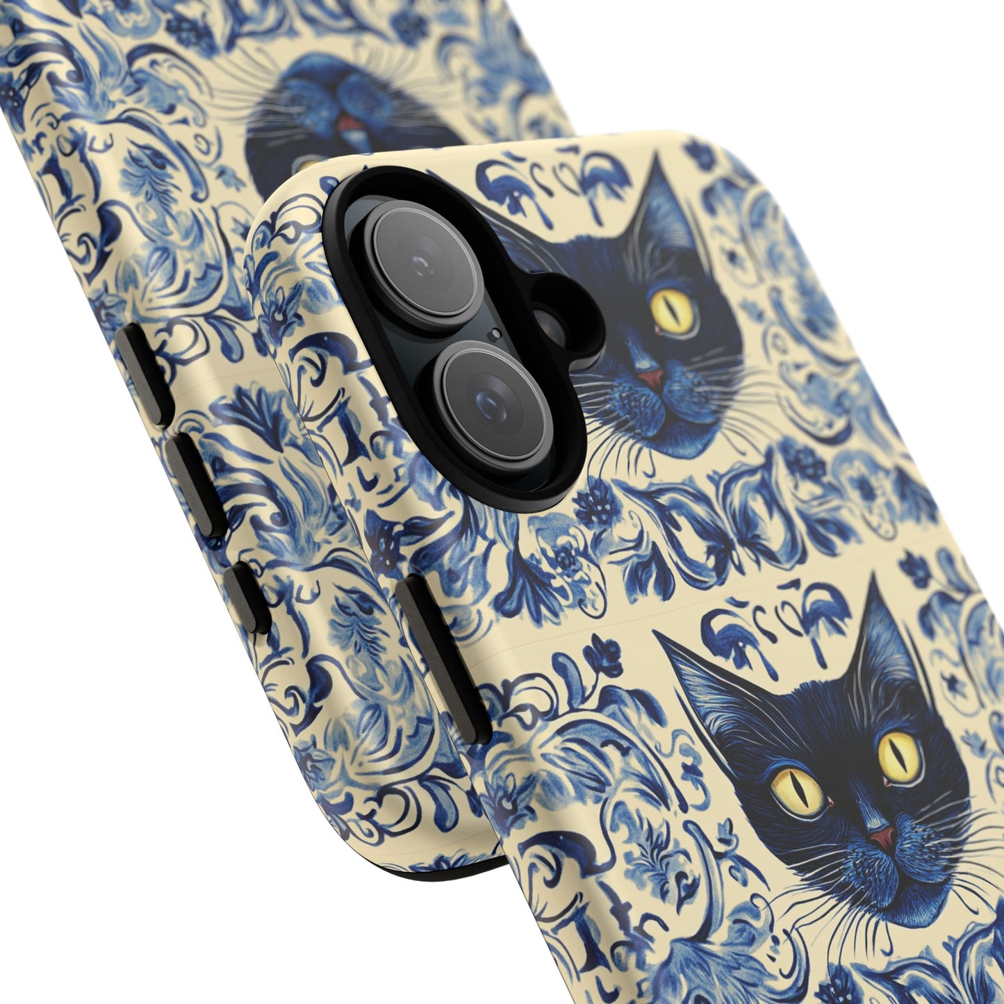 Tough Phone Cases - Mediterranean Tile Motif With Blue Cats