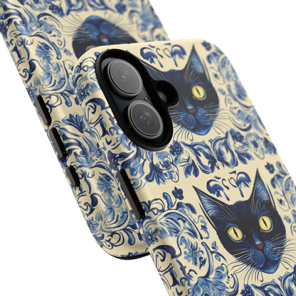 Tough Phone Cases - Mediterranean Tile Motif With Blue Cats