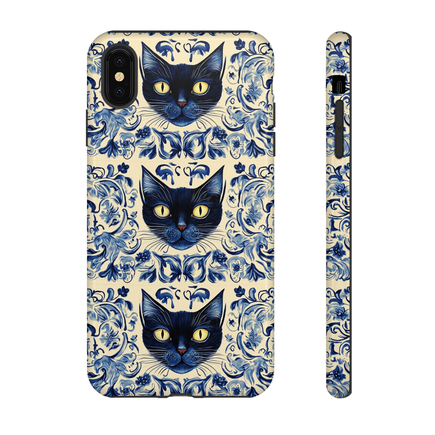 Tough Phone Cases - Mediterranean Tile Motif With Blue Cats