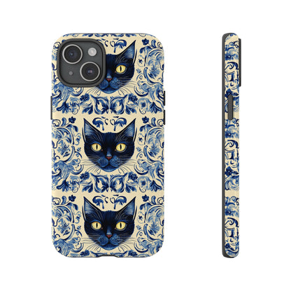 Tough Phone Cases - Mediterranean Tile Motif With Blue Cats