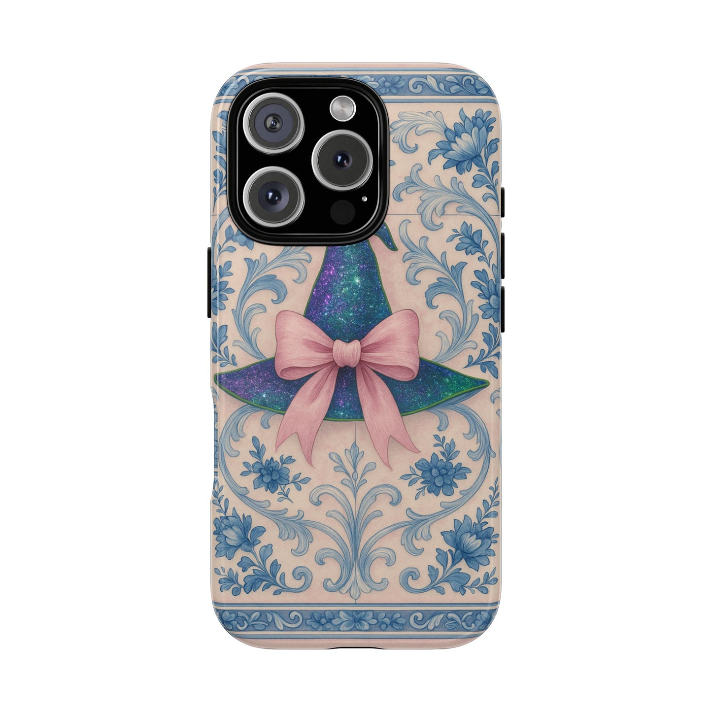Phone Cases Witches Hat with Coquette Pink Bow in Azulejo Style