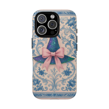 Phone Cases Witches Hat with Coquette Pink Bow in Azulejo Style