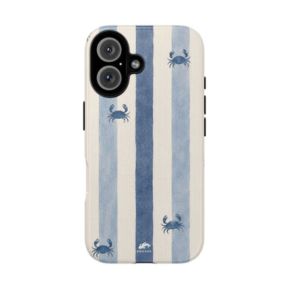 Blue Crab Coastal Phone Case | Minimalist Beach Stripe