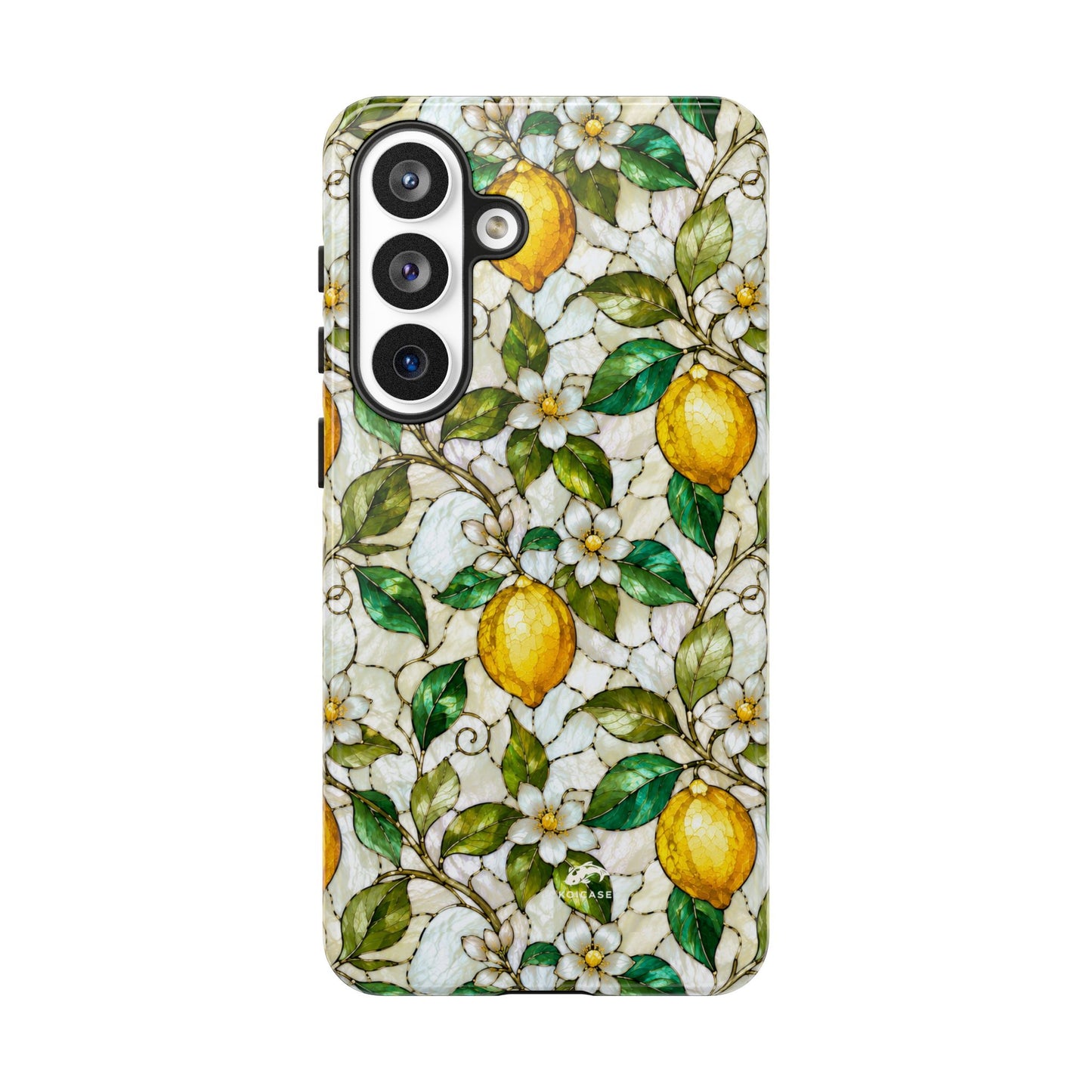 Stained Glass Lemon Phone Case, Citrus Botanical iPhone Case, Coastal Mediterranean Summer Fruits Floral Case, Art Nouveau Tough Cover