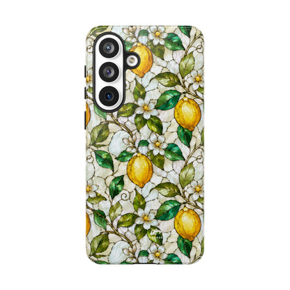 Stained Glass Lemon Phone Case, Citrus Botanical iPhone Case, Coastal Mediterranean Summer Fruits Floral Case, Art Nouveau Tough Cover