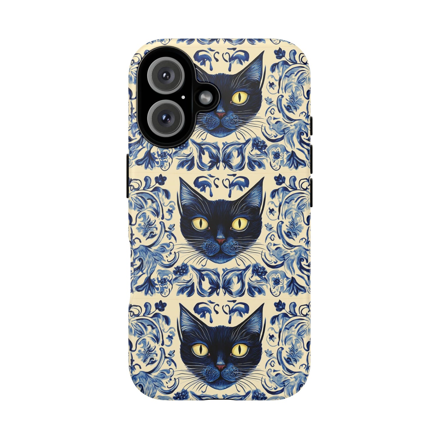 Tough Phone Cases - Mediterranean Tile Motif With Blue Cats