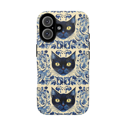 Tough Phone Cases - Mediterranean Tile Motif With Blue Cats