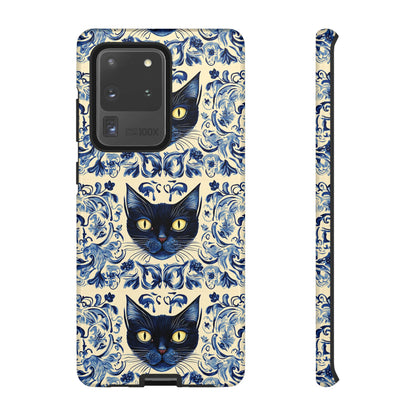 Tough Phone Cases - Mediterranean Tile Motif With Blue Cats