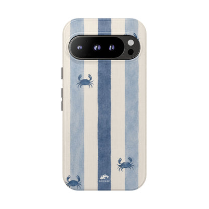 Blue Crab Coastal Phone Case | Minimalist Beach Stripe