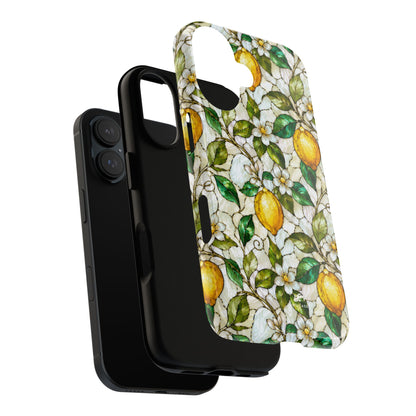 Stained Glass Lemon Phone Case, Citrus Botanical iPhone Case, Coastal Mediterranean Summer Fruits Floral Case, Art Nouveau Tough Cover
