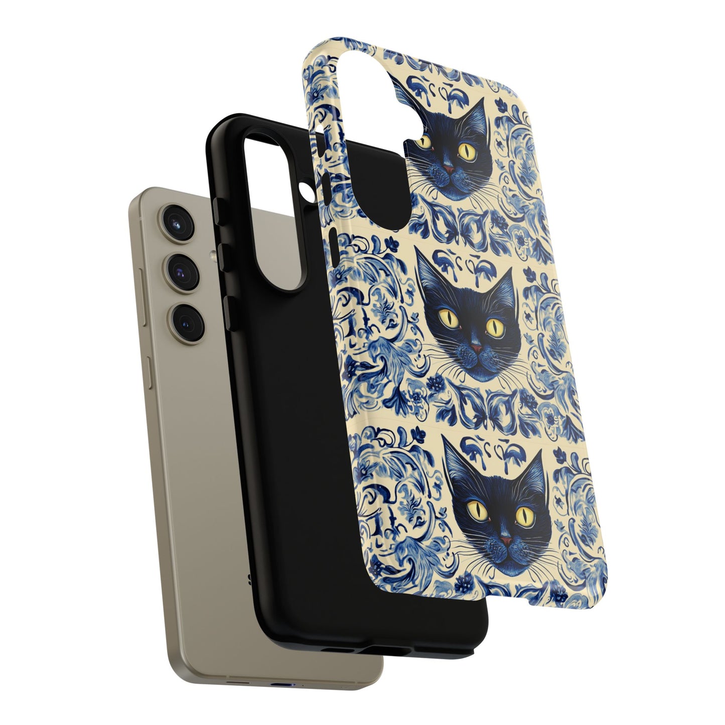 Tough Phone Cases - Mediterranean Tile Motif With Blue Cats