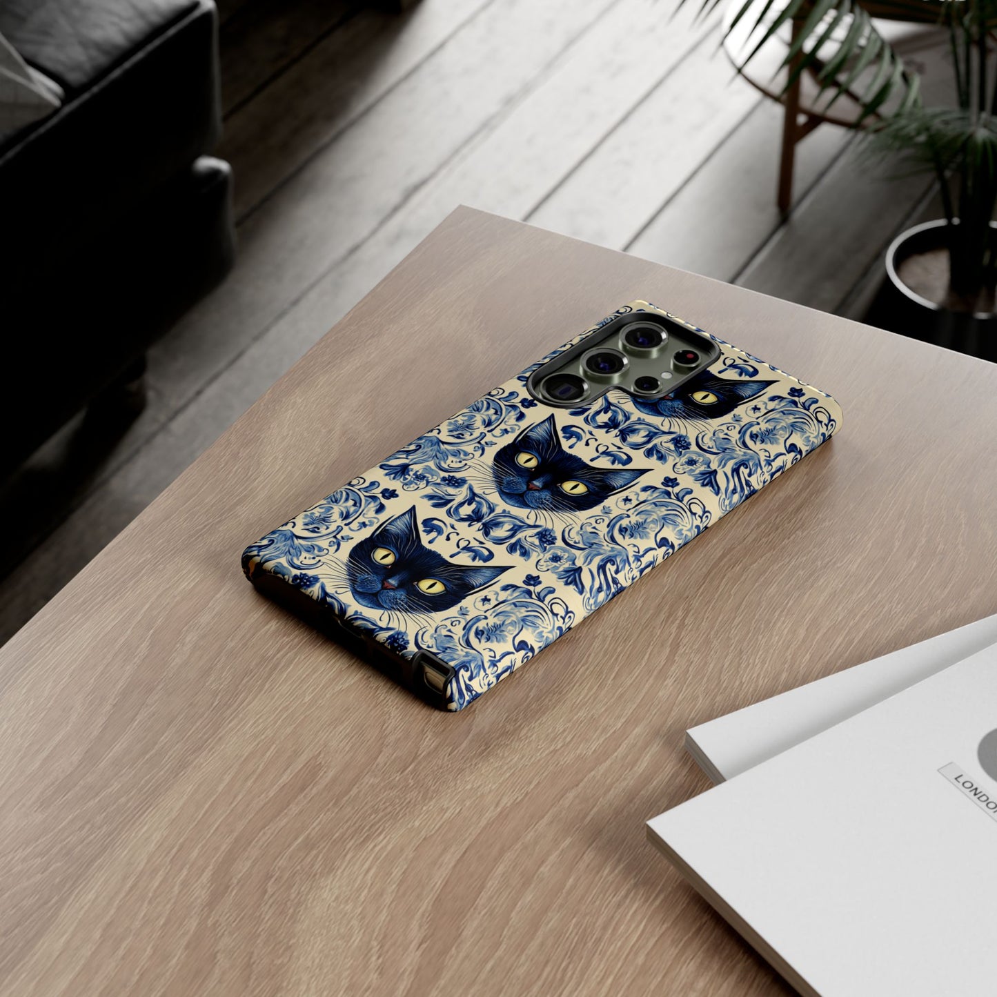 Tough Phone Cases - Mediterranean Tile Motif With Blue Cats