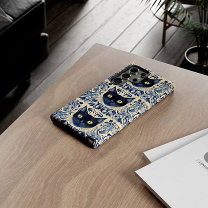 Tough Phone Cases - Mediterranean Tile Motif With Blue Cats