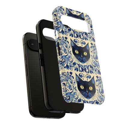 Tough Phone Cases - Mediterranean Tile Motif With Blue Cats