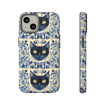 Tough Phone Cases - Mediterranean Tile Motif With Blue Cats