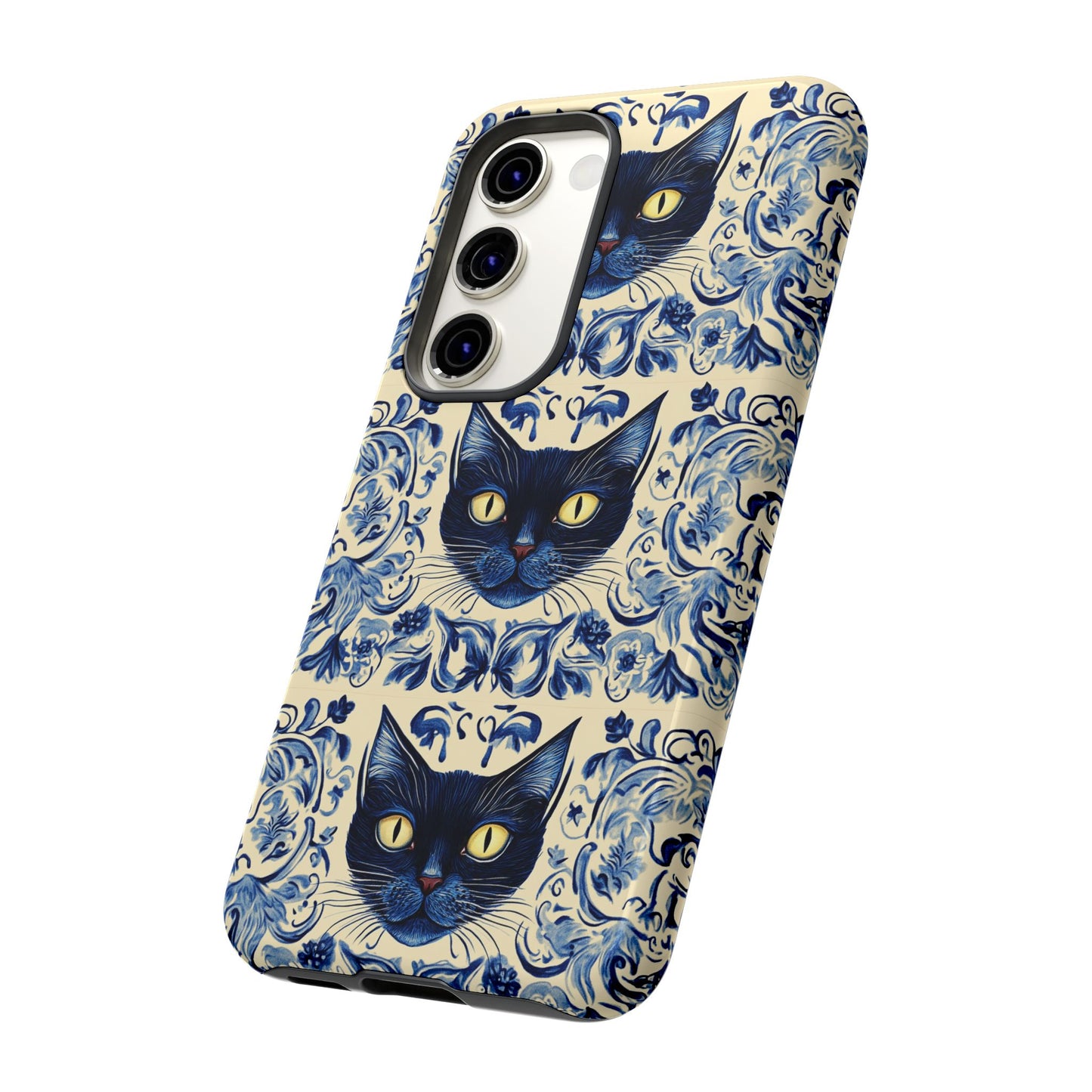 Tough Phone Cases - Mediterranean Tile Motif With Blue Cats
