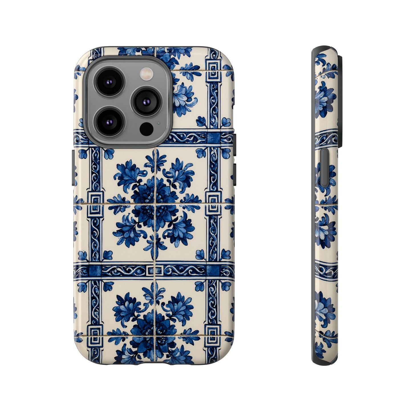 Portuguese Azulejo Tile Phone Case Blue White Floral iPhone Samsung Pixel Case