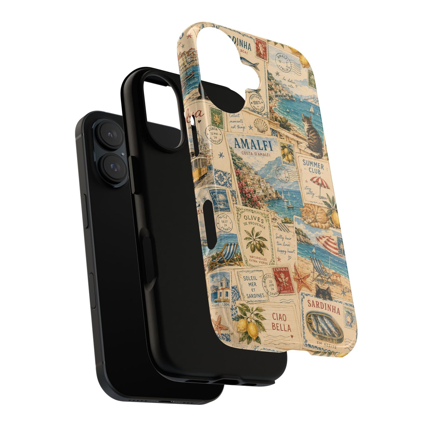Mediterranean Postcard Cat Phone Case | Amalfi Coast Travel Collage iPhone Case