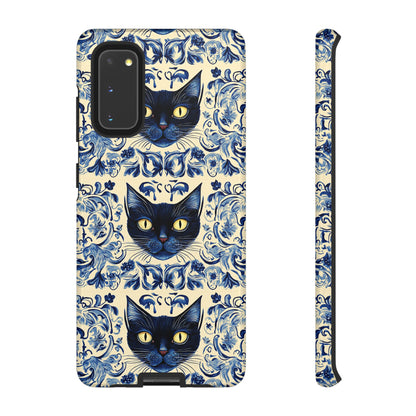 Tough Phone Cases - Mediterranean Tile Motif With Blue Cats