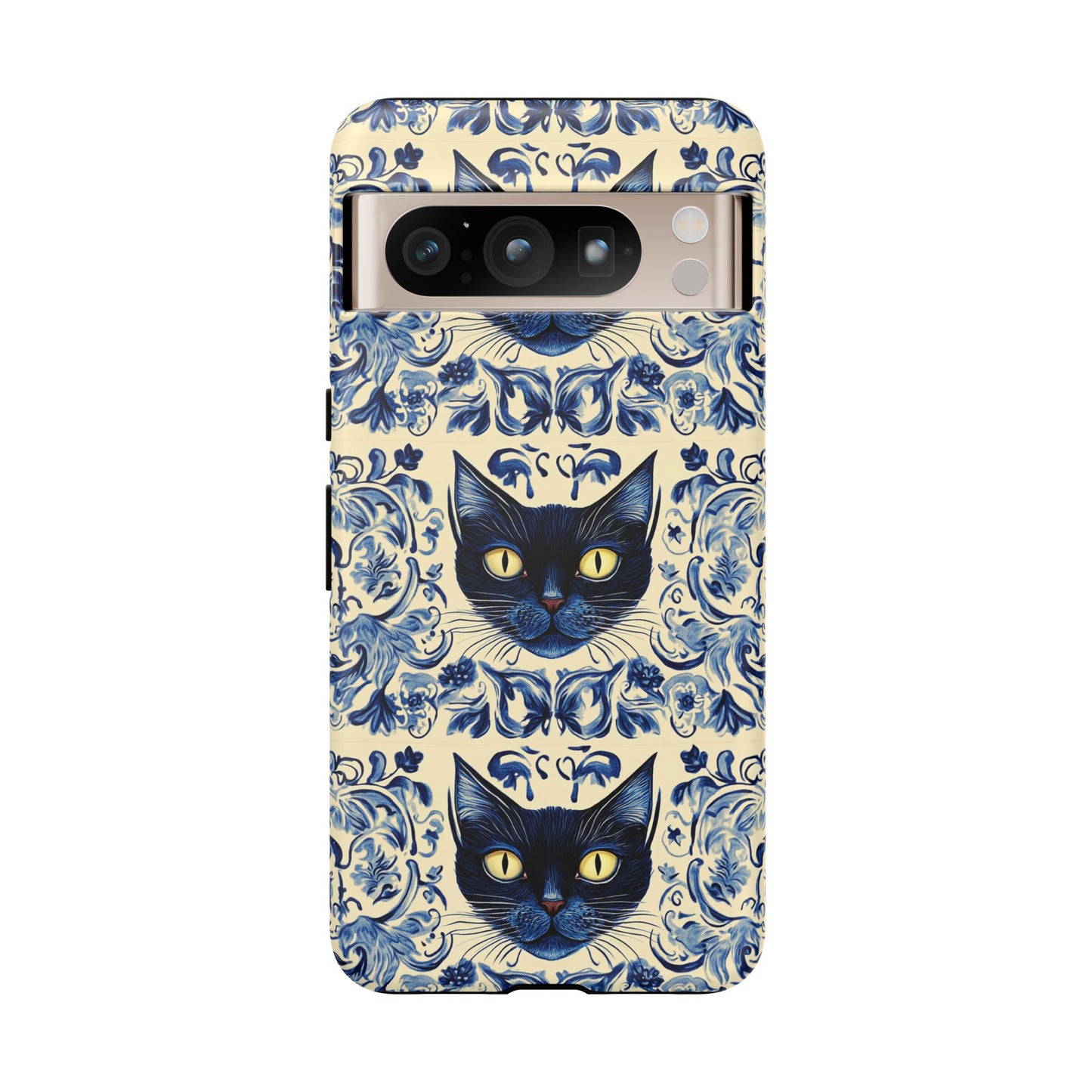 Tough Phone Cases - Mediterranean Tile Motif With Blue Cats