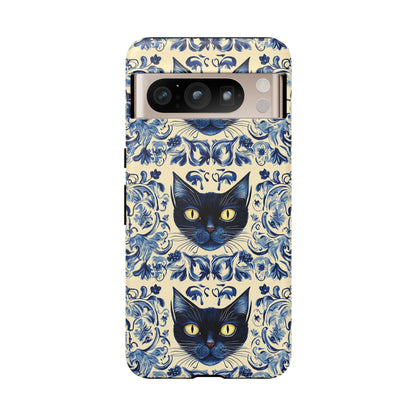 Tough Phone Cases - Mediterranean Tile Motif With Blue Cats