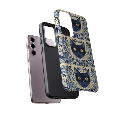Tough Phone Cases - Mediterranean Tile Motif With Blue Cats