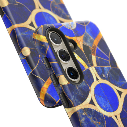 Blue Art Deco Stained Glass Phone Case Luxury Celestial Gold Pattern