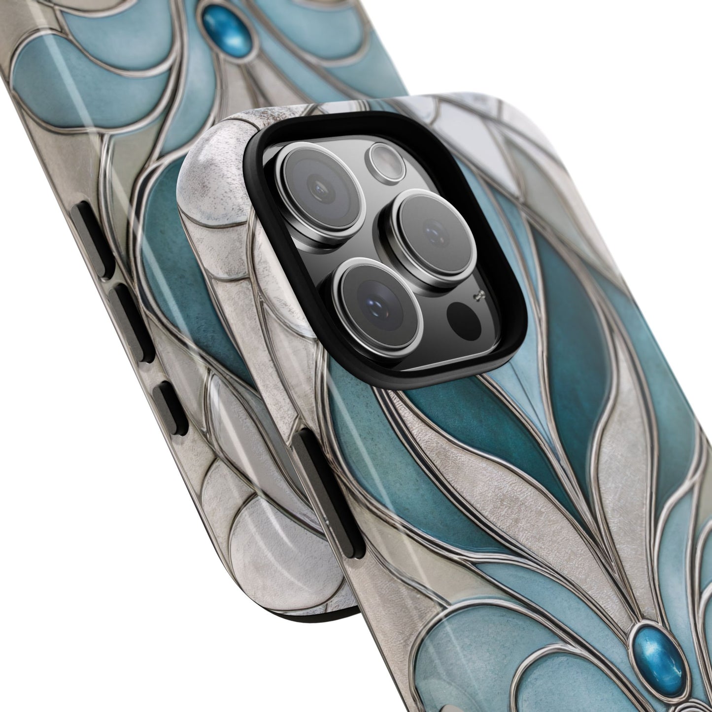 Art Deco Aquamarine Stained Glass Phone Case Luxury Blue iPhone Samsung Pixel Case