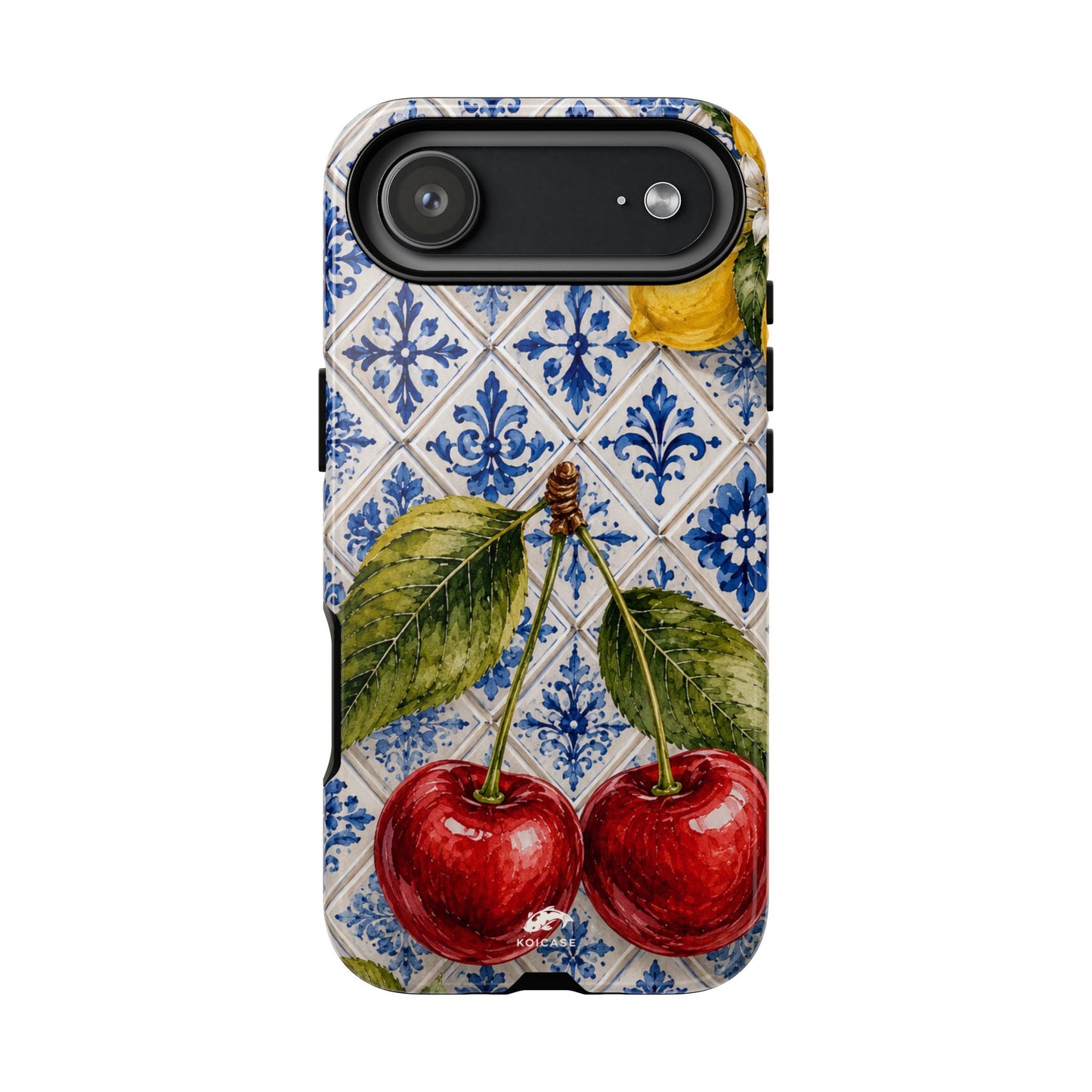 Cherry Phone Case, Portuguese Tile iPhone Case, Mediterranean Fruit Cover, Azulejo Samsung Galaxy Case, Botanical Pixel Case