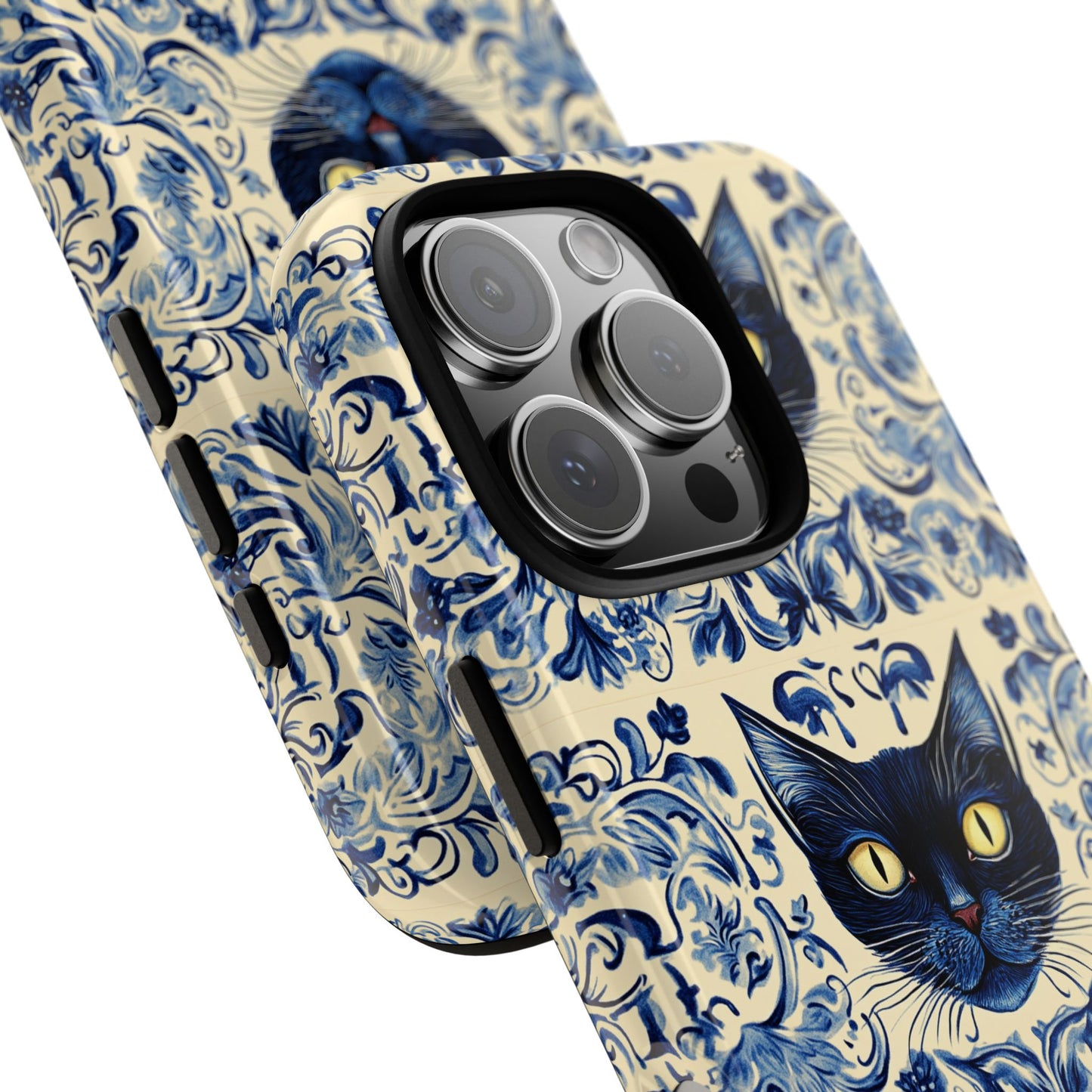 Tough Phone Cases - Mediterranean Tile Motif With Blue Cats