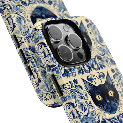 Tough Phone Cases - Mediterranean Tile Motif With Blue Cats