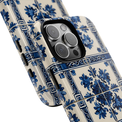 Portuguese Azulejo Tile Phone Case Blue White Floral iPhone Samsung Pixel Case