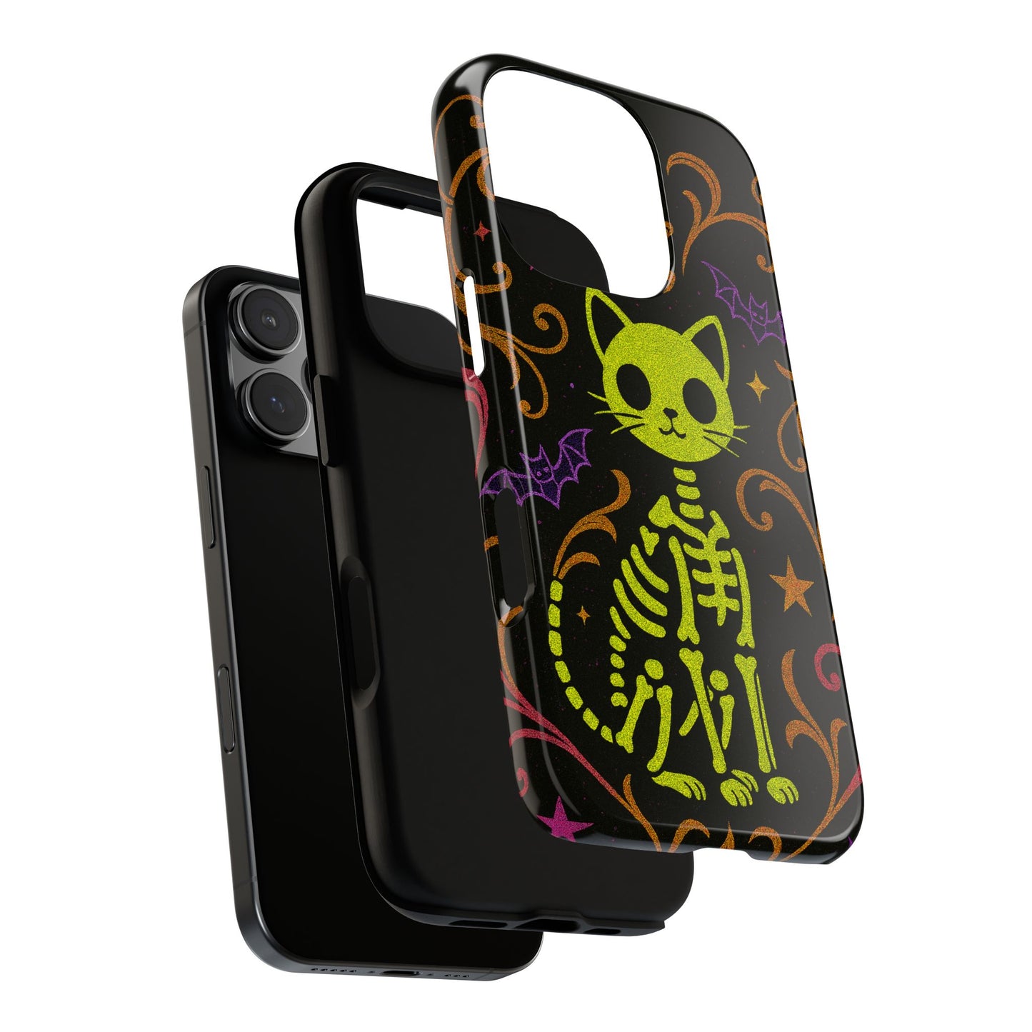 Halloween Cat Skeleton Phone Case Cute Spooky Neon iPhone Samsung Pixel Case