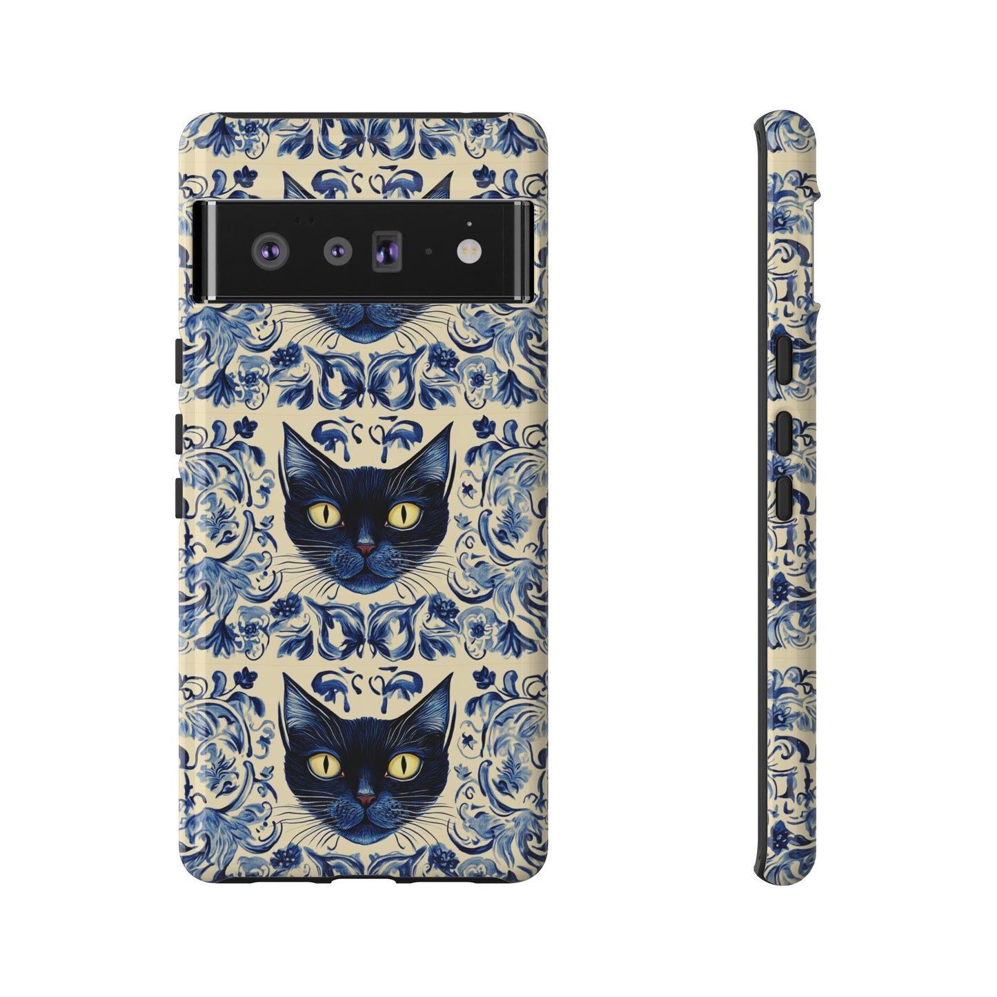 Tough Phone Cases - Mediterranean Tile Motif With Blue Cats