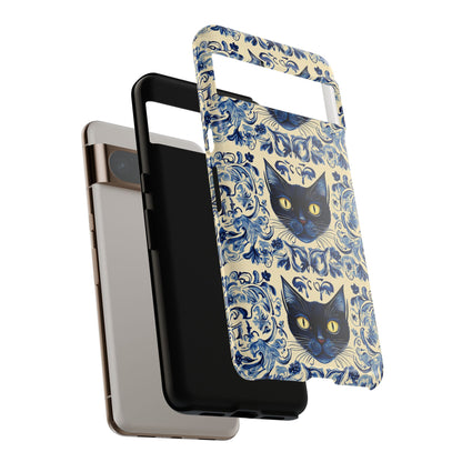 Tough Phone Cases - Mediterranean Tile Motif With Blue Cats