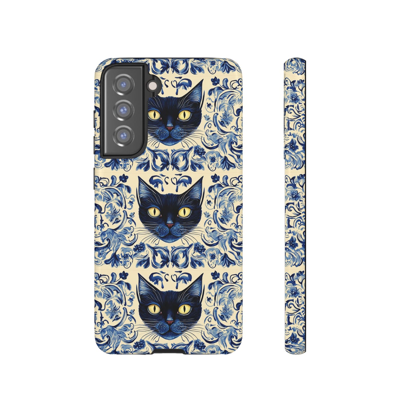 Tough Phone Cases - Mediterranean Tile Motif With Blue Cats