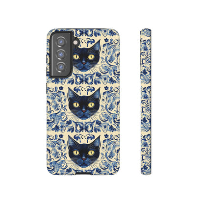Tough Phone Cases - Mediterranean Tile Motif With Blue Cats