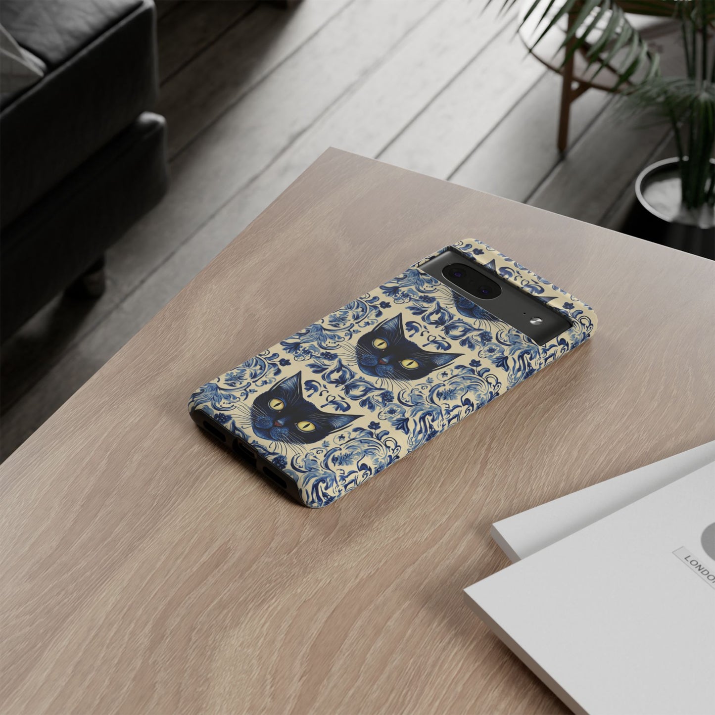 Tough Phone Cases - Mediterranean Tile Motif With Blue Cats