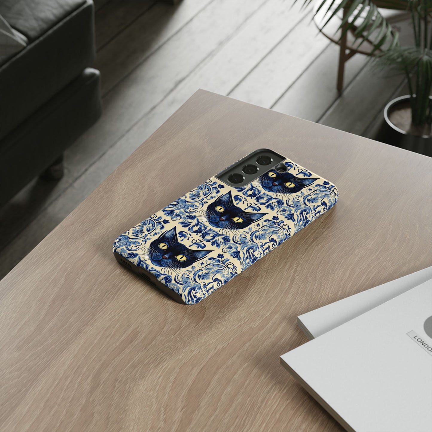 Tough Phone Cases - Mediterranean Tile Motif With Blue Cats