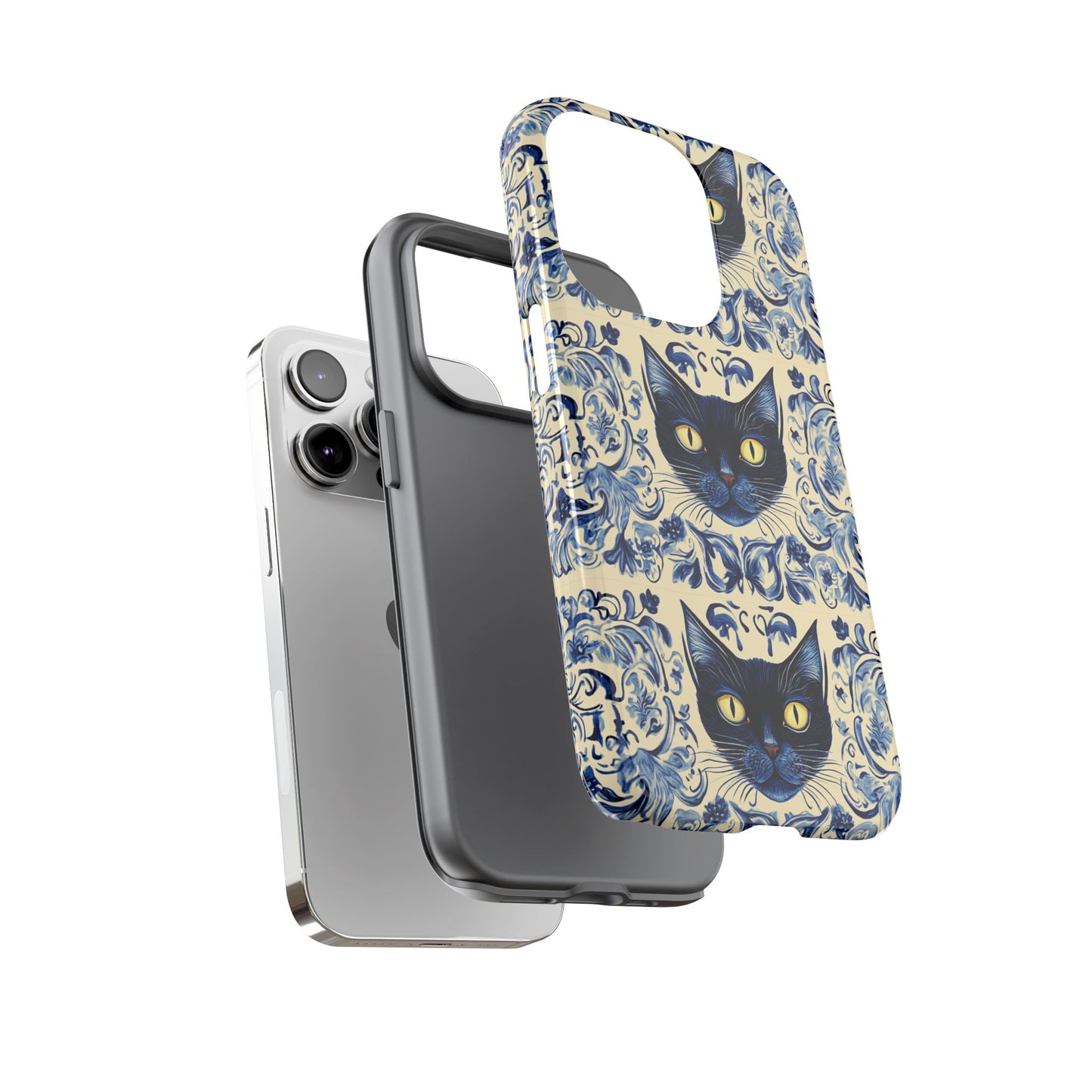 Tough Phone Cases - Mediterranean Tile Motif With Blue Cats