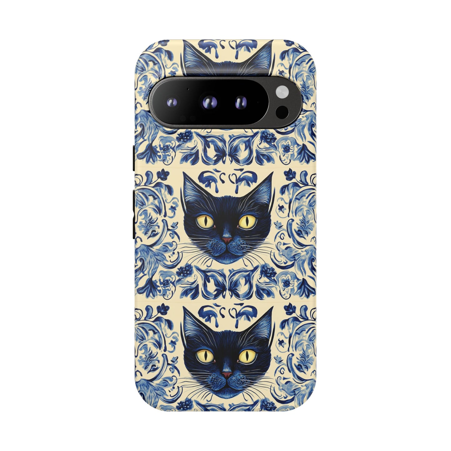 Tough Phone Cases - Mediterranean Tile Motif With Blue Cats