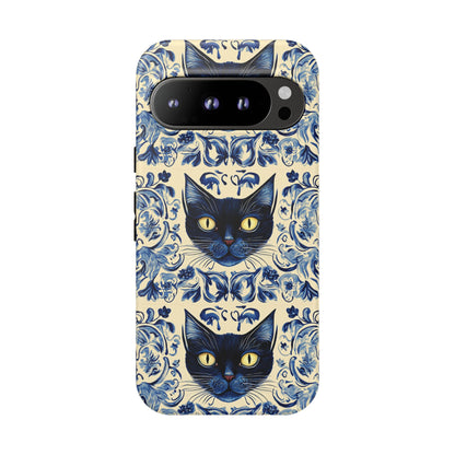 Tough Phone Cases - Mediterranean Tile Motif With Blue Cats