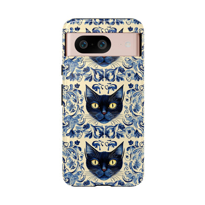 Tough Phone Cases - Mediterranean Tile Motif With Blue Cats